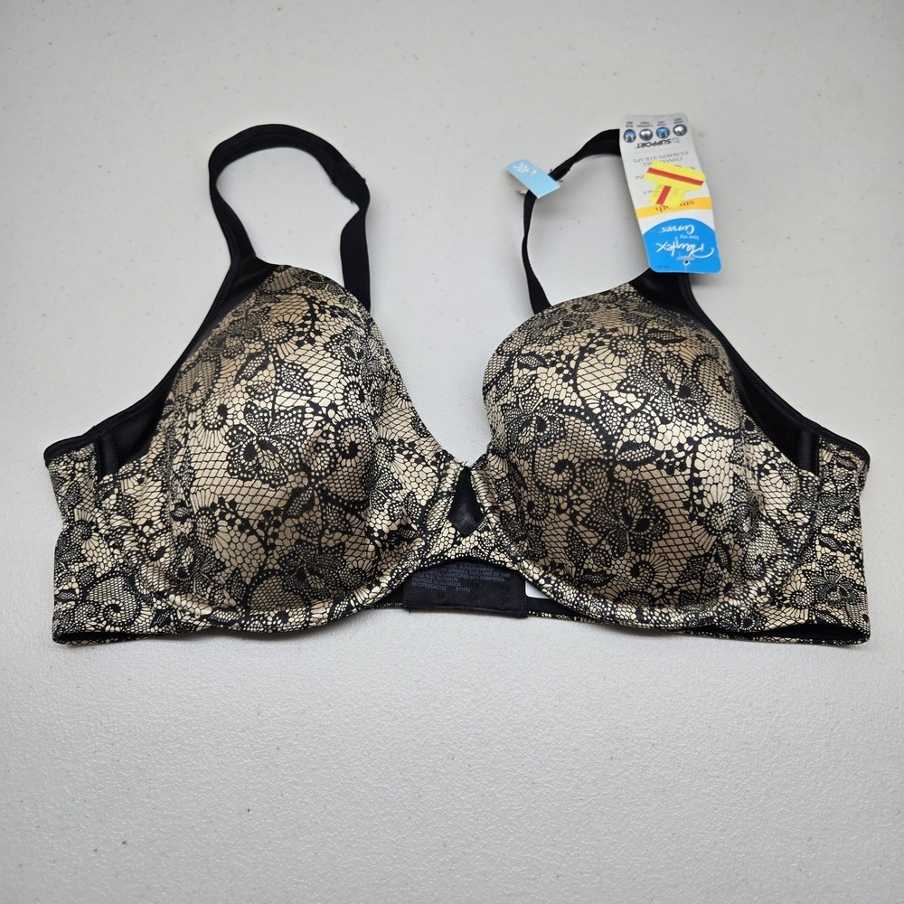Playtex Women Bra 40C Black Floral Love My Curves Smooth T Shirt NWT